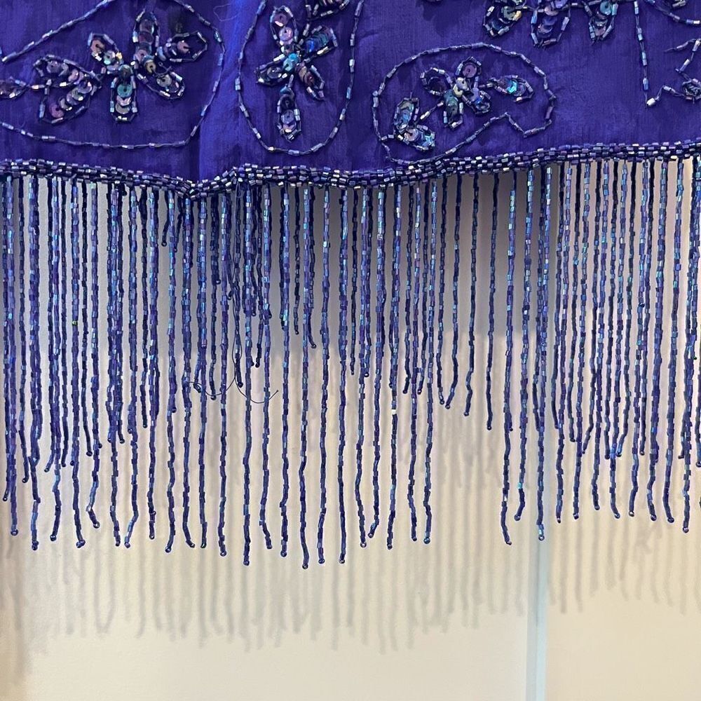 VTG Stenay Women 4 100% Pure Silk Royal Blue Beaded Fringe Elegant Flapper Dress - Picture 13 of 15